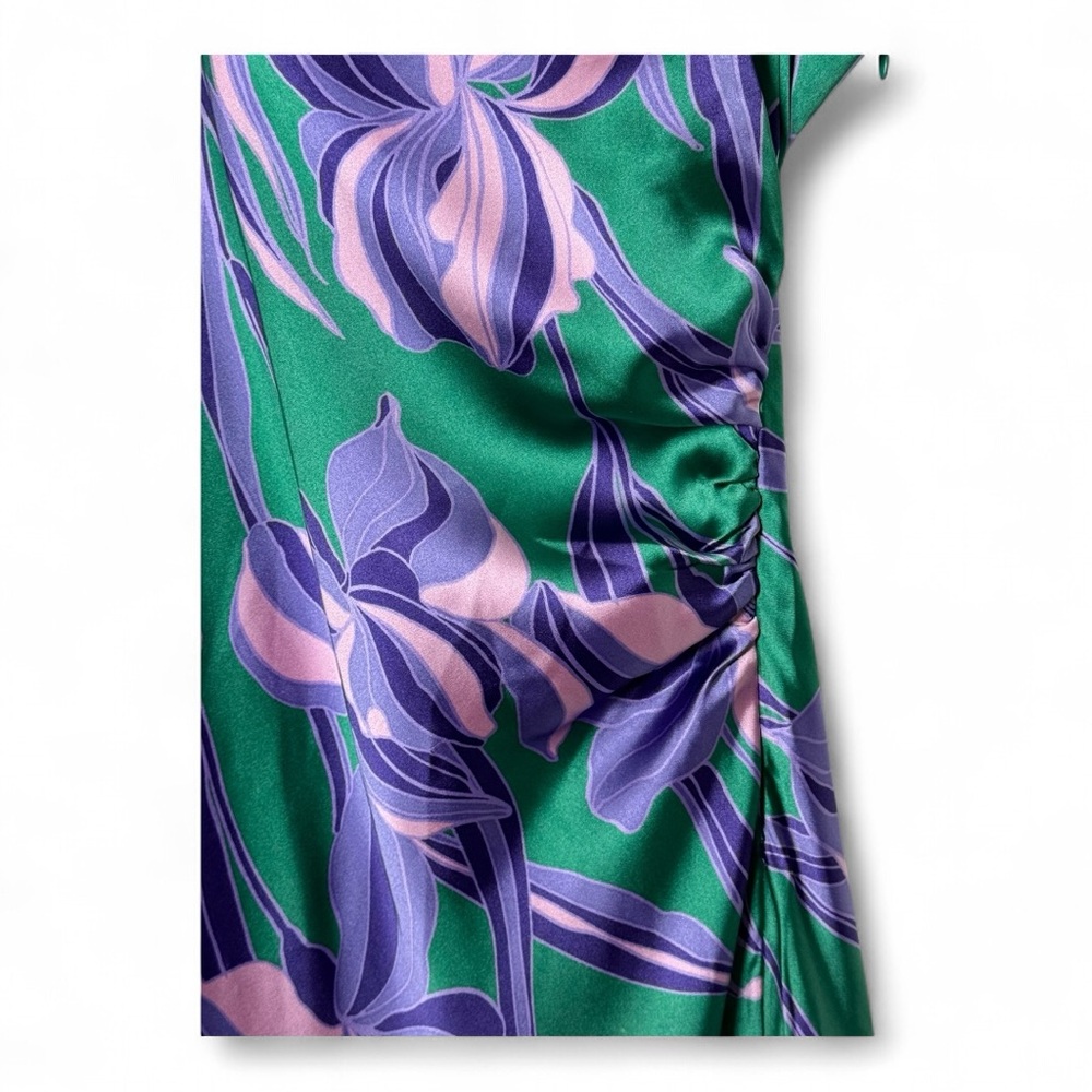 House of Harlow 1960 Satin Floral Maxi Dress Small Green Purple Slit Summer - Picture 7 of 14